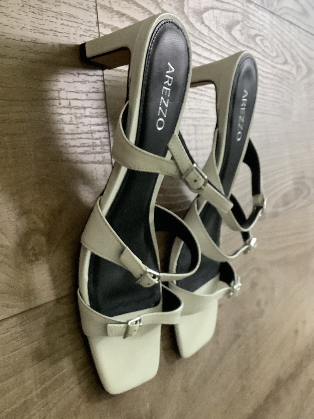 Arezzo Cream Strappy Mid Block Heel Sandals